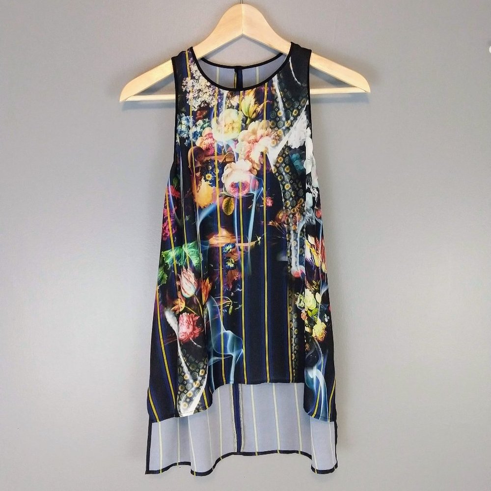 Clover Canyon tank floral stripe high low